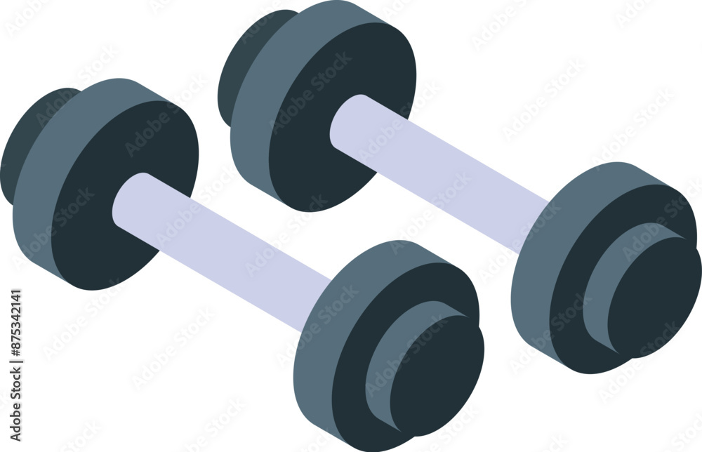 Pair of dumbbells lying on floor, isometric illustration of gym equipment for weightlifting Pair of dumbbells lying on floor, isometric illustration of gym equipment for weightlifting