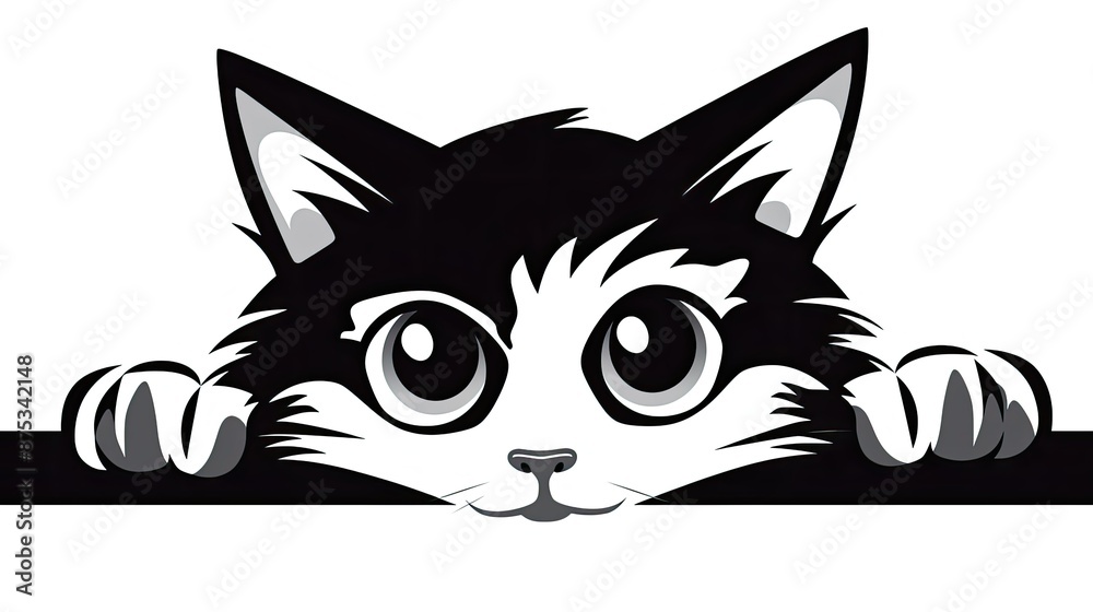 Obraz premium Cartoon Peeking Cat face 