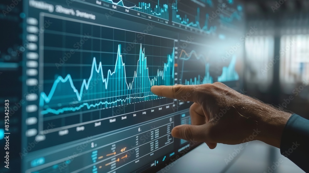 Businessman sketches sales growth chart on virtual screen for professional presentation
