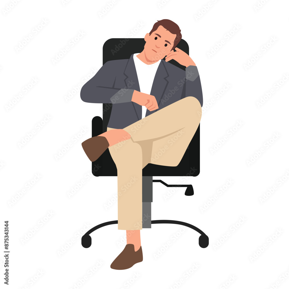 Anxious man feeling sadness and stress sitting on the chair. Flat vector illustration isolated on white background Anxious man feeling sadness and stress sitting on the chair. Flat vector illustration isolated on white background