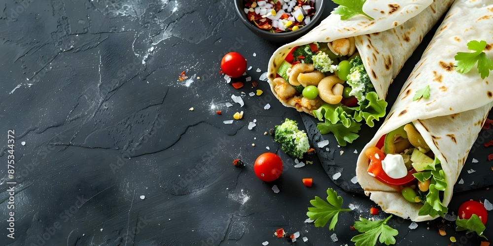Delicious and Nutritious Veggie Wraps for Monthly Meal Planning. Concept Meal Prep, Healthy Eating, Vegetarian Recipes, Balanced Diet, Easy Lunch Ideas Delicious and Nutritious Veggie Wraps for Monthly Meal Planning. Concept Meal Prep, Healthy Eating, Vegetarian Recipes, Balanced Diet, Easy Lunch Ideas