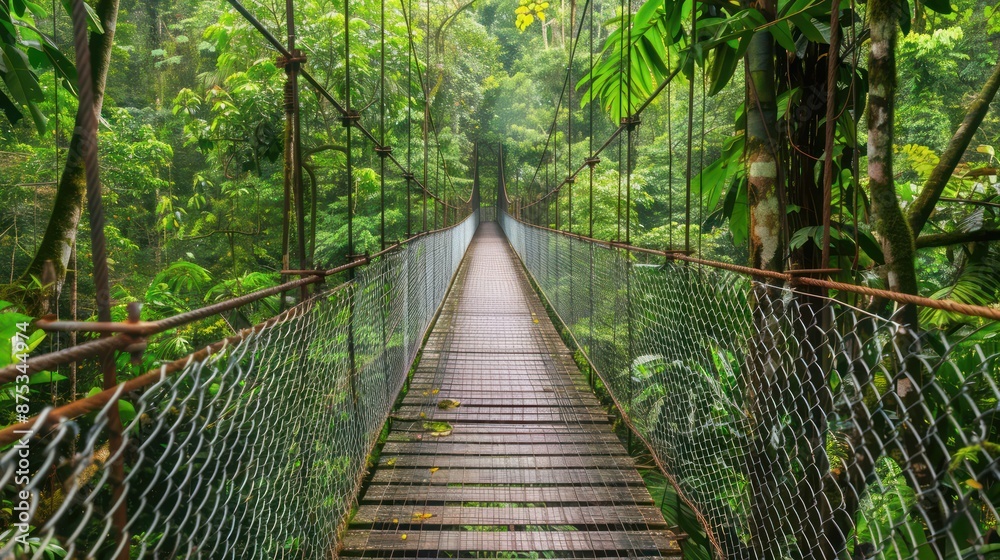 Obraz premium Suspension bridge in the middle of a tropical rain forest