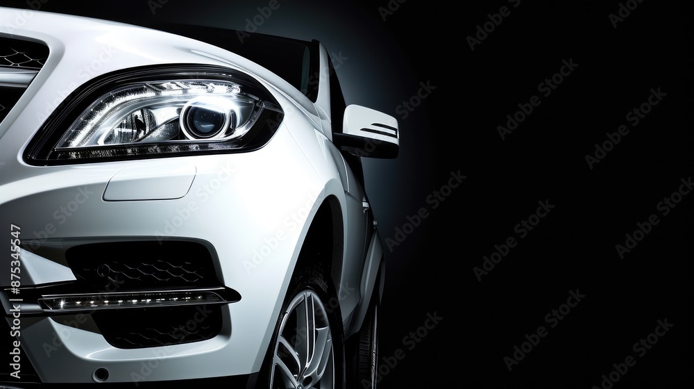 High-End SUV Close-Up with Illuminated Headlight High-End SUV Close-Up with Illuminated Headlight