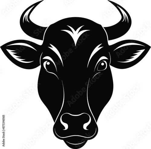 Cow head silhouette vector,  isolated black silhouette of a cow head collection