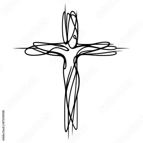 One line Christian cross symbol. Logo, Trendy concept fashion design. Vector illustration