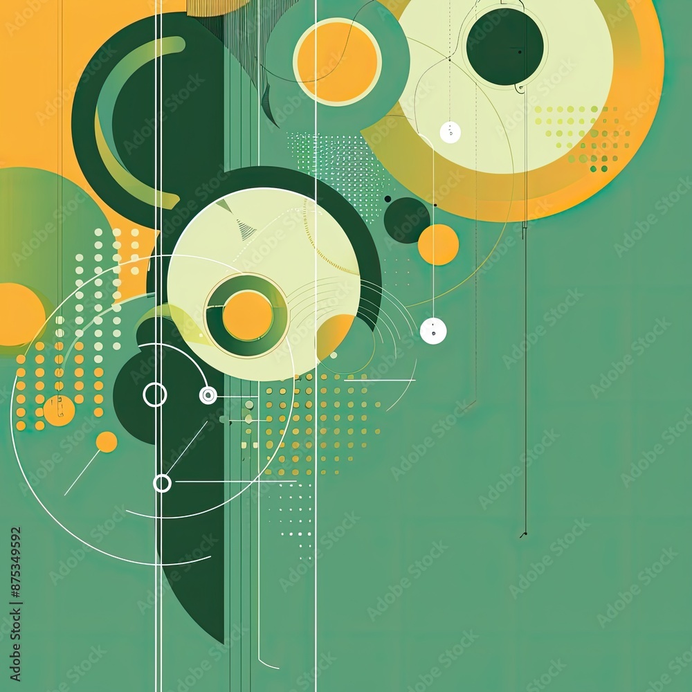 Obraz premium Abstract geometric patterns and shapes, in a flat graphic style, on a green background. Modern green background