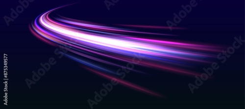 Neon color glowing lines background, high-speed light trails effect. Modern abstract high-speed light motion effect on black background. Light motion effect, slow shutter of traffic.	