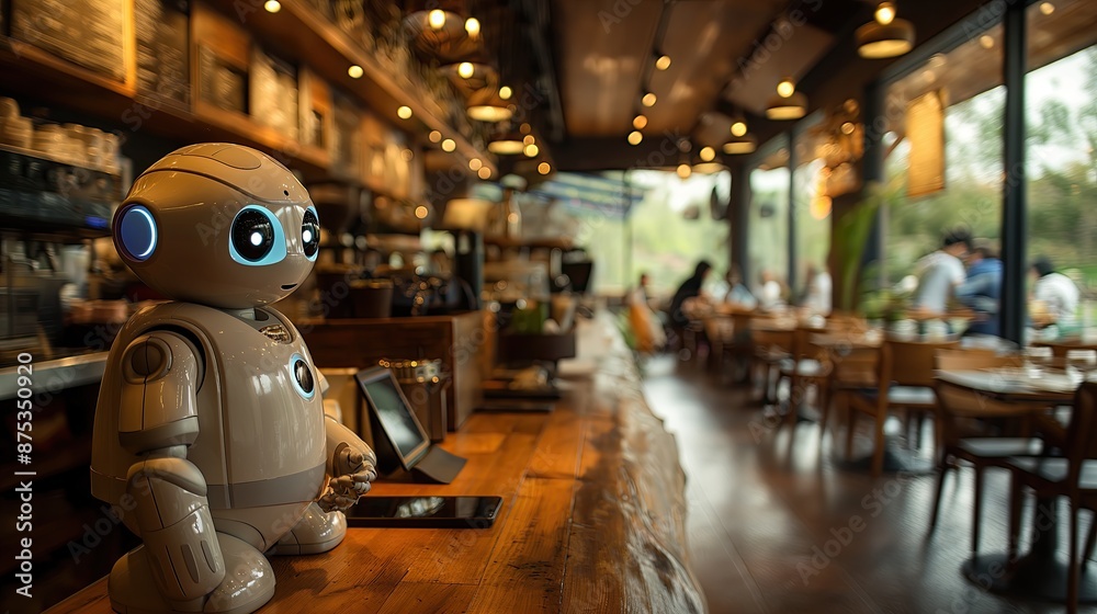 Obraz premium Robot in coffee shop,vintage style,selective focus