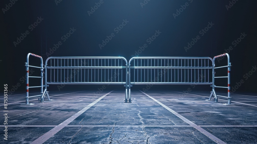 Fototapeta premium Event venue with crowd control barriers and security supervision, ensuring public safety, Barrier, Supervision