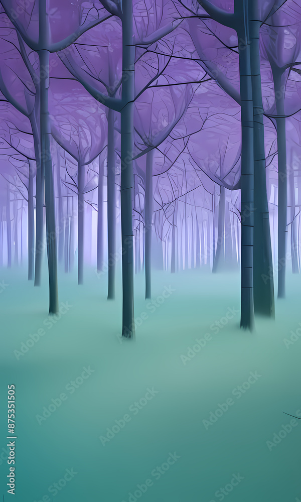 Surreal painting of a forest with tall, thin trees reflected in calm water, in soft pastel colors, creating a dreamy and tranquil atmosphere, Generative AI. Surreal painting of a forest with tall, thin trees reflected in calm water, in soft pastel colors, creating a dreamy and tranquil atmosphere, Generative AI.