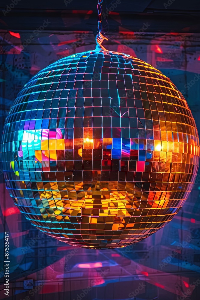 Obraz premium Disco ball reflecting light in a dark room.