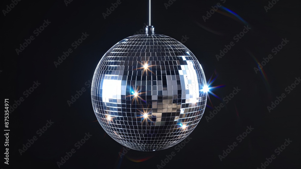 Obraz premium Shiny disco ball on black background.