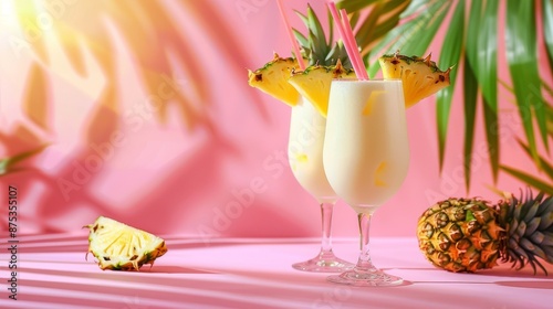 Tasty Pina Colada cocktail on color background 