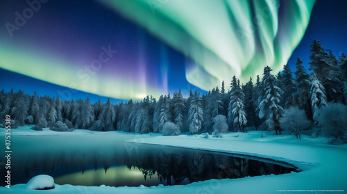 Stunning Northern Lights Over Forest Lake  Enchanting Aurora Borealis and Night Sky