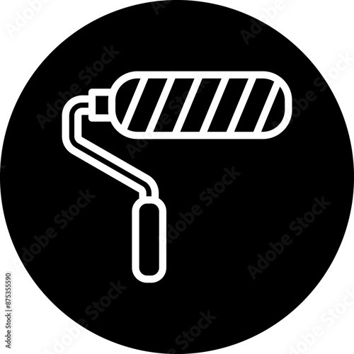 Paint Roller Vector Line White Circle Black