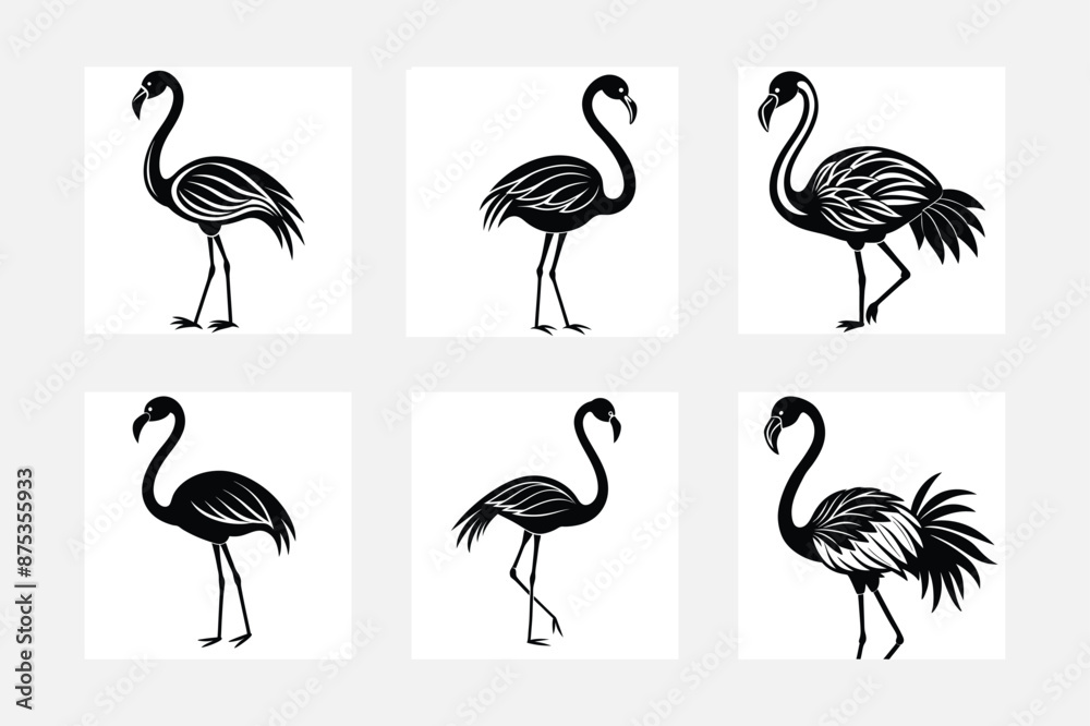 Obraz premium set of flamingos vector silhouette 