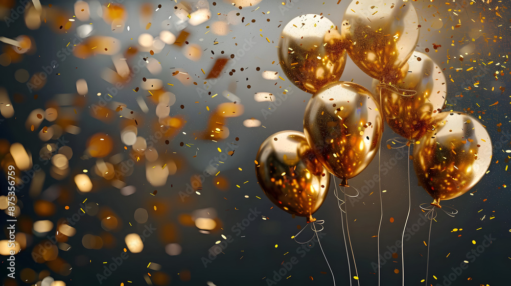 Countdown 10 years old, confetti falling and gold balloons for the 10th anniversary celebration. Countdown 10 years old, confetti falling and gold balloons for the 10th anniversary celebration.