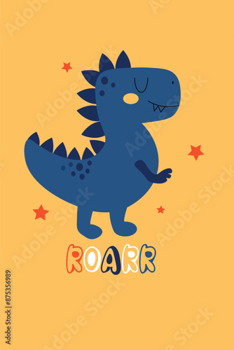 cute dino with flat design isolated on yellow