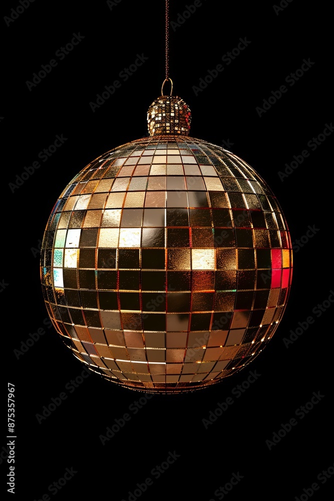 Obraz premium Golden Disco Ball Hanging On Black Background.