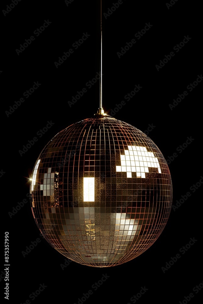 Fototapeta premium Golden Disco Ball Isolated on Black.
