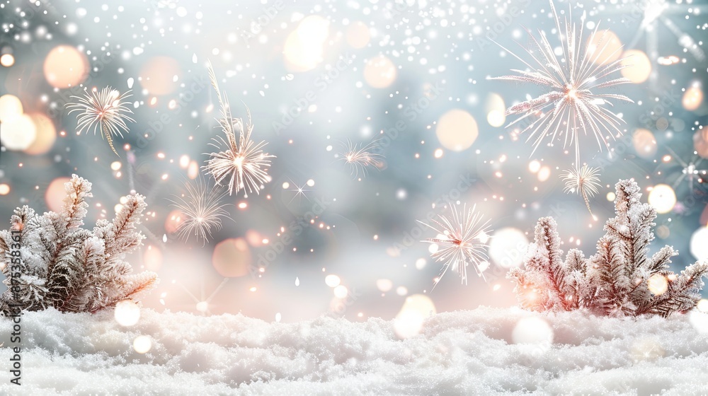 Festive Winter Wonderland with Fireworks. Festive Winter Wonderland with Fireworks.
