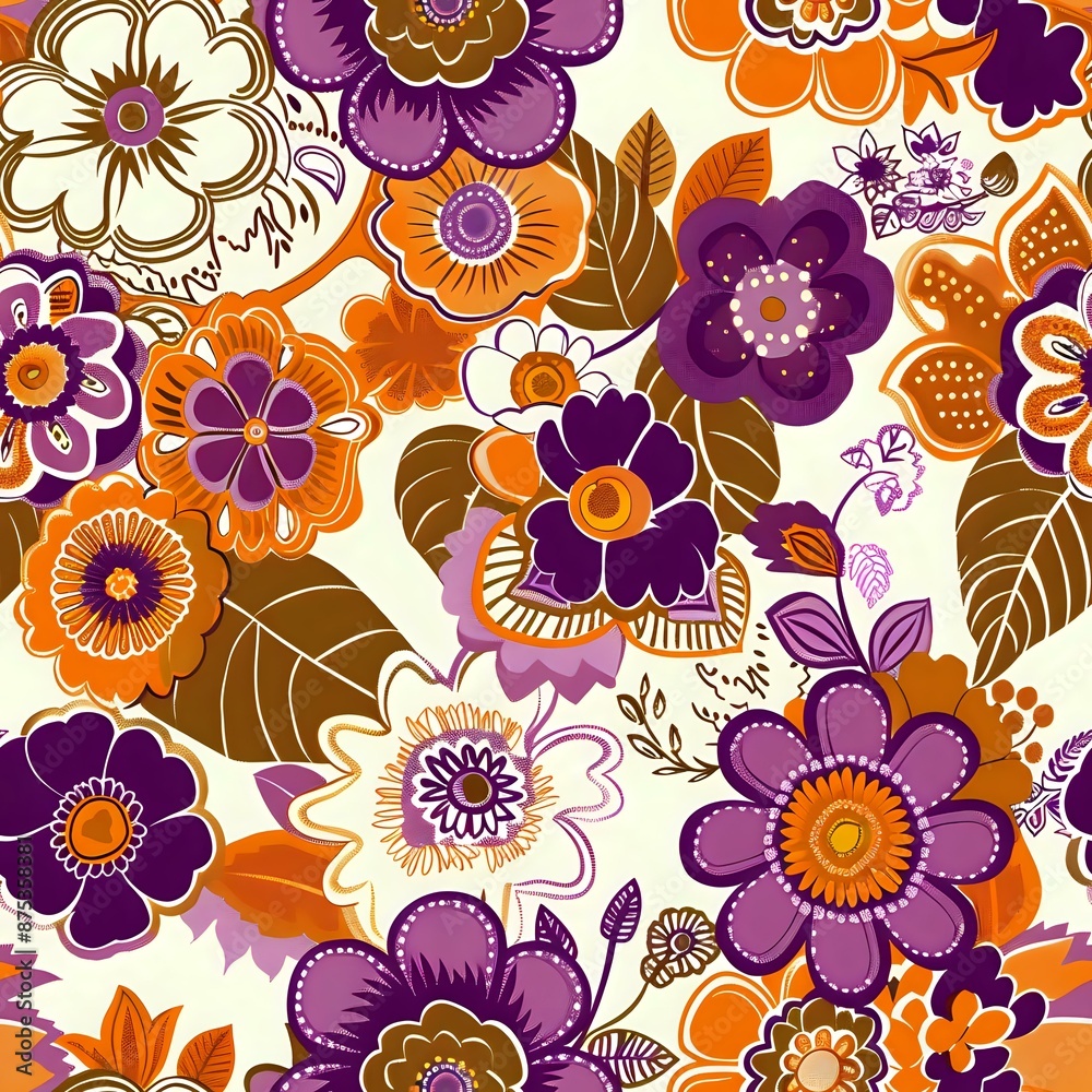 Bold Red and Yellow Flower and Leaf Seamless Pattern Bold Red and Yellow Flower and Leaf Seamless Pattern