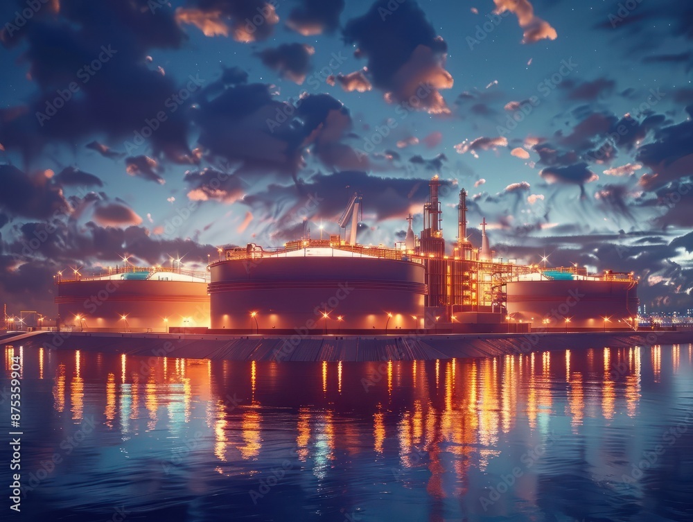 Massive LNG Storage Tank Facility - Modern Energy Infrastructure, Industrial Complex, Liquified Natural Gas Storage Massive LNG Storage Tank Facility - Modern Energy Infrastructure, Industrial Complex, Liquified Natural Gas Storage