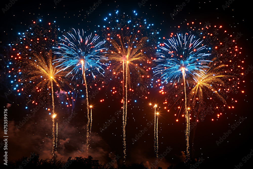 Brilliant fireworks illuminating the night sky against a black background, creating a stunning and vibrant explosion of colors and light Brilliant fireworks illuminating the night sky against a black background, creating a stunning and vibrant explosion of colors and light