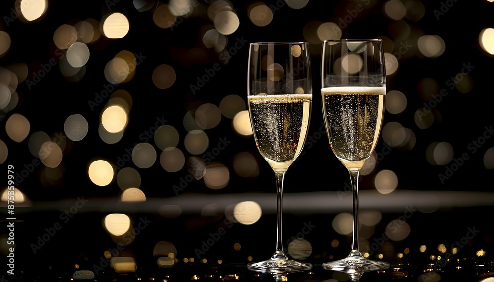 Sparkling Champagne Glasses with Bokeh Background. Sparkling Champagne Glasses with Bokeh Background.