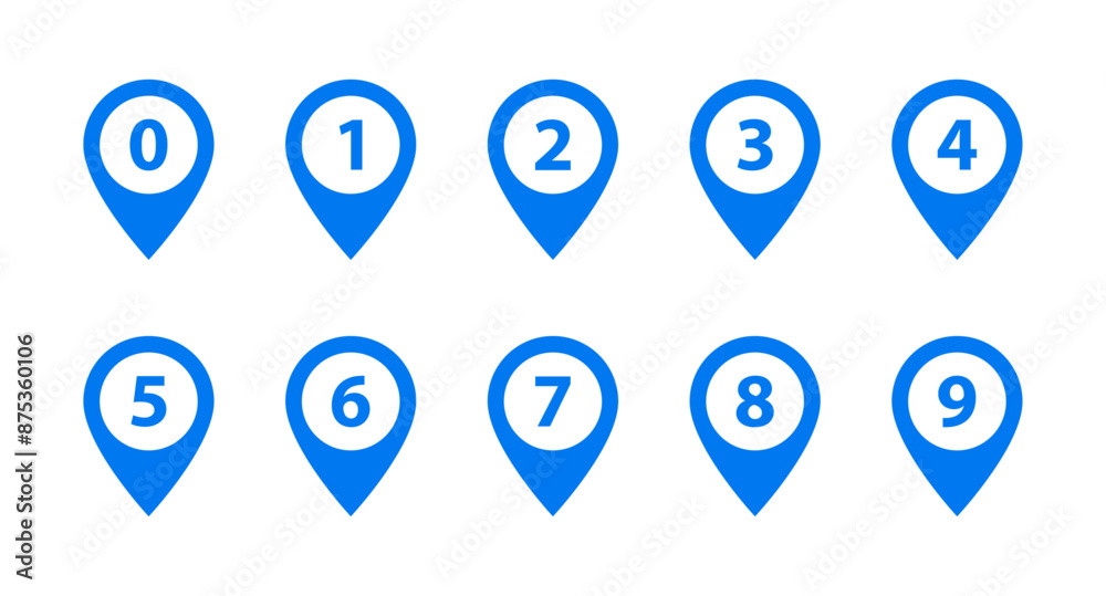 Location pin icon with number set Location pin icon with number set