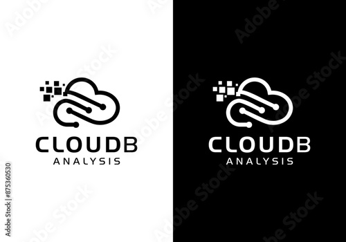 Simple vector logo Pixel cloud and initials cb