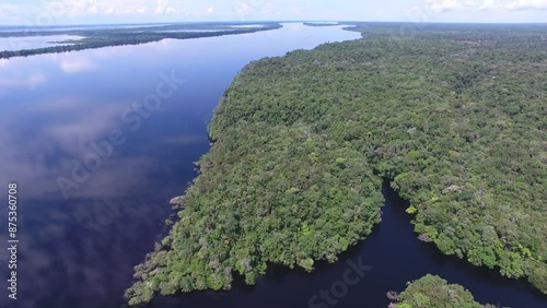 Aerial view of Anavilhas, the biggeste river archipelago of the world, in the Negro River, with  islands covered by igapós, flooded vegetation - Amazon Region - Novo Airão, Amazonas, Brazil