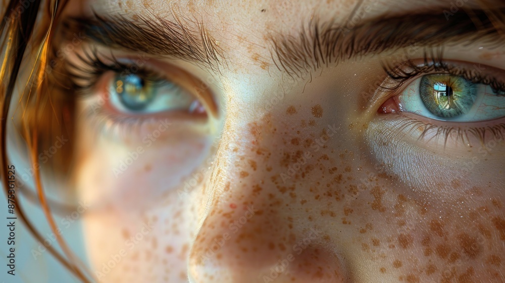 Close-up of facial freckles on the face, Facial health care and cosmetics concept. Close-up of facial freckles on the face, Facial health care and cosmetics concept.