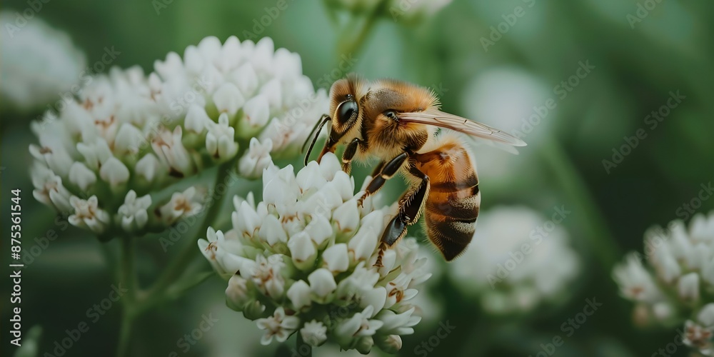 The Importance of Pollinators in Agriculture Bee Pollinating Flower in Field. Concept Agricultural Sustainability, Pollinator Conservation, Bee Population Decline, Importance of Pollination The Importance of Pollinators in Agriculture Bee Pollinating Flower in Field. Concept Agricultural Sustainability, Pollinator Conservation, Bee Population Decline, Importance of Pollination