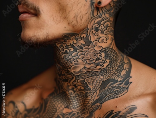 Dragon and Clouds Neck Tattoo photo