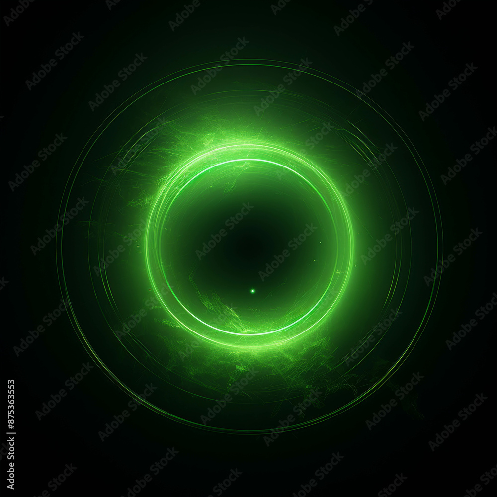 Mystical Green Energy Ring with Radiant Lines Emanating from Its Center Against a Deep, Dark Background Mystical Green Energy Ring with Radiant Lines Emanating from Its Center Against a Deep, Dark Background