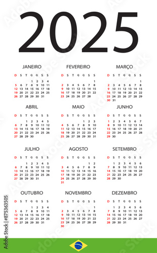 2025 Calendar - vector template graphic illustration - Brazilian version