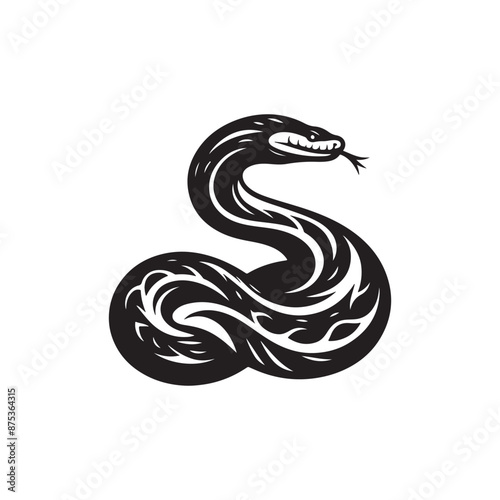 black and white silhouette Anaconda full body vector logo with white background, illustration