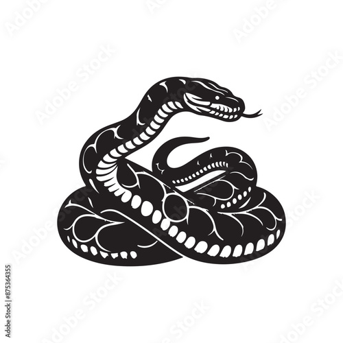 black and white silhouette Anaconda full body vector logo with white background, illustration photo