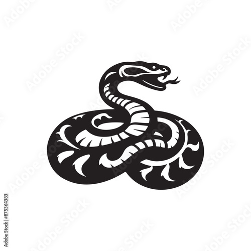 black and white silhouette Anaconda full body vector logo with white background, illustration