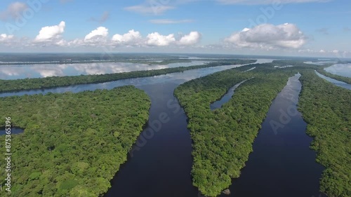 Aerial view of Anavilhas, the biggeste river archipelago of the world, in the Negro River, with  islands covered by igapós, flooded vegetation - Amazon Region - Novo Airão, Amazonas, Brazil