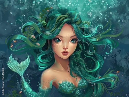 Vector illustration of a beautiful mermaid.