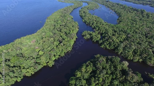 Aerial view of Anavilhas, the biggeste river archipelago of the world, in the Negro River, with  islands covered by igapós, flooded vegetation - Amazon Region - Novo Airão, Amazonas, Brazil