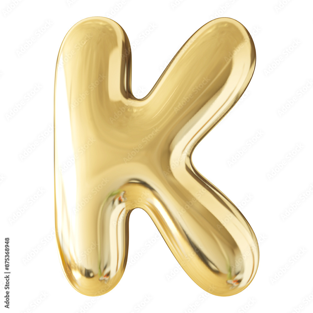 Fototapeta premium Gold 3D Bubble Font Letter K uppercase