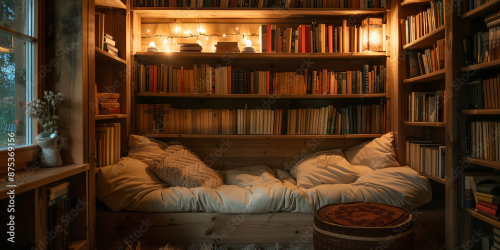 Cozy Reading Nook with Bookshelves Cozy Reading Nook with Bookshelves
