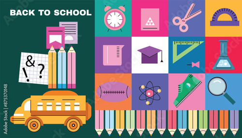 Back to school banner  Set vector  elements
