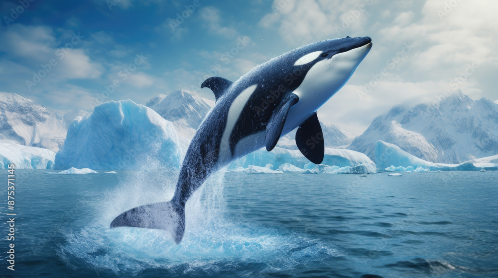 Foto de World Oceans Day Save Environment Concept, orca wales jumping