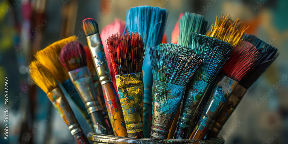 Fototapeta premium A Bunch of Paintbrushes Close-Up