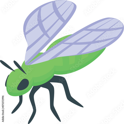Green fly insect spreading its wings while flying