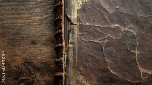 The worn pages and cover texture of a well-used siddur (prayer book) with copy space photo